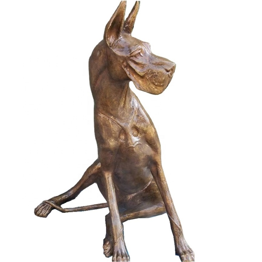 Home Decorative Life Size Dog Sculpture Copper Cast Great Dane Dog Bronze Statue For Garden