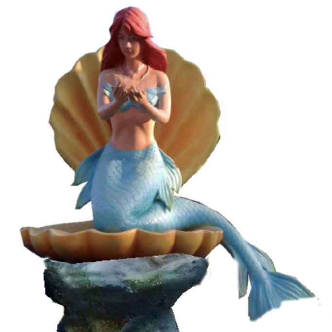 Customized Outdoor Life Size Resin Sculpture Mermaid Statue Sitting in Shell