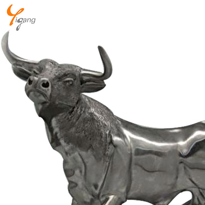 Life size street bison cow bull stainless steel statue