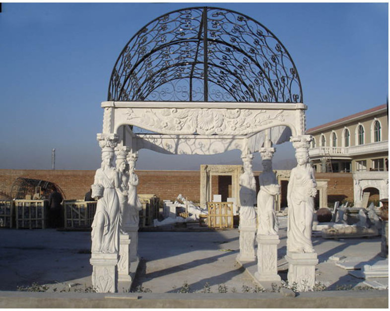 European Style Pavilion Carving Stone Gazebo Customized Outdoor Gazebo Marble Stone Gazebos