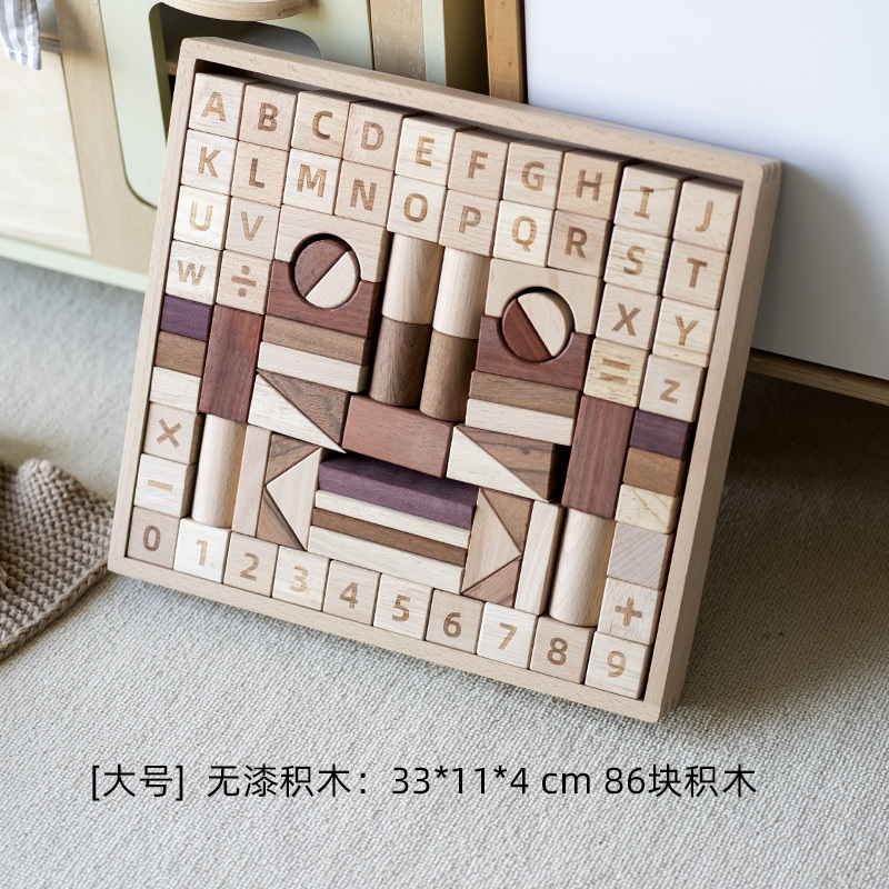 Natural Beech Wood - Montessori Building Blocks STEM Preschool Educational Wooden Stacking Toys for 3 4 5 Year Old Boys Girls