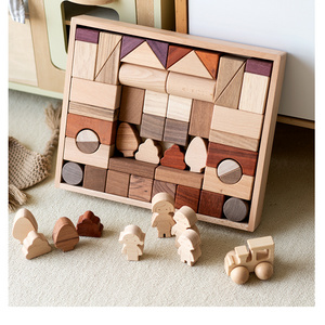 Natural Beech Wood - Montessori Building Blocks STEM Preschool Educational Wooden Stacking Toys for 3 4 5 Year Old Boys Girls