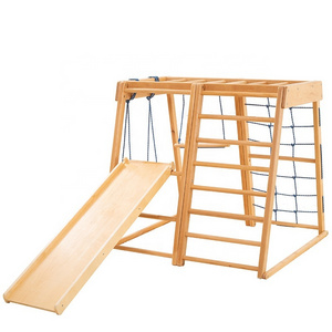 Child Indoor Gym Playground Climber Real Wooden Play set Slide Rock Climb Wall Rope Wall Climbing Swing Ladder Fun Gym