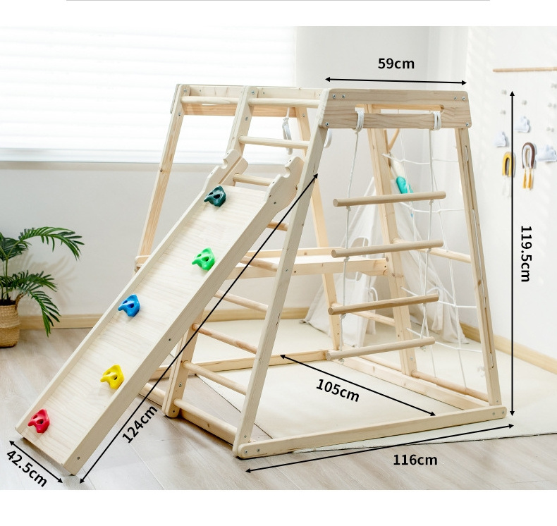 Montessori furniture Wooden Gym Rocking Ramp Scandinavian Indoor Playground Set with Swedish Ladder and Baby Swing