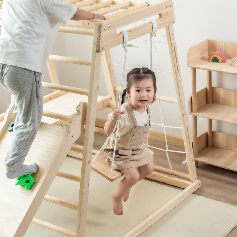 Montessori furniture Wooden Gym Rocking Ramp Scandinavian Indoor Playground Set with Swedish Ladder and Baby Swing