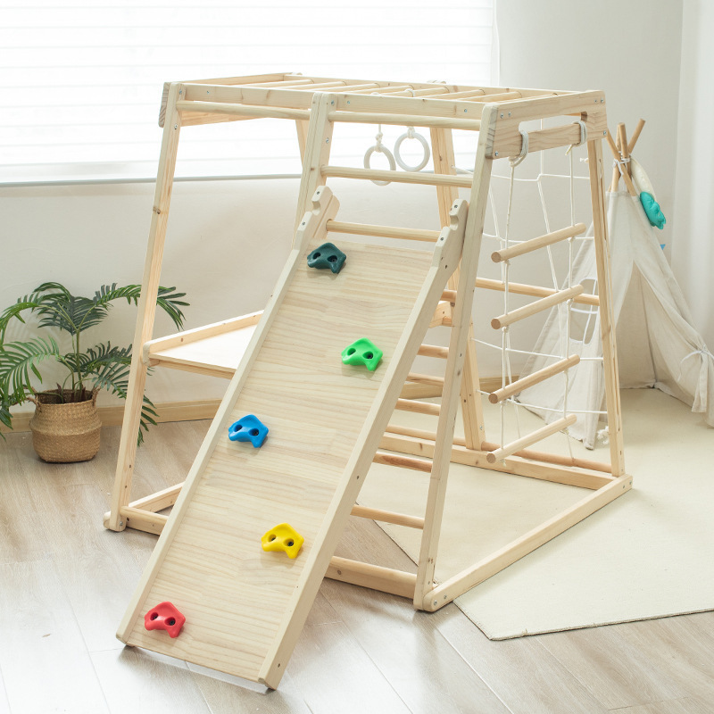 Montessori furniture Wooden Gym Rocking Ramp Scandinavian Indoor Playground Set with Swedish Ladder and Baby Swing