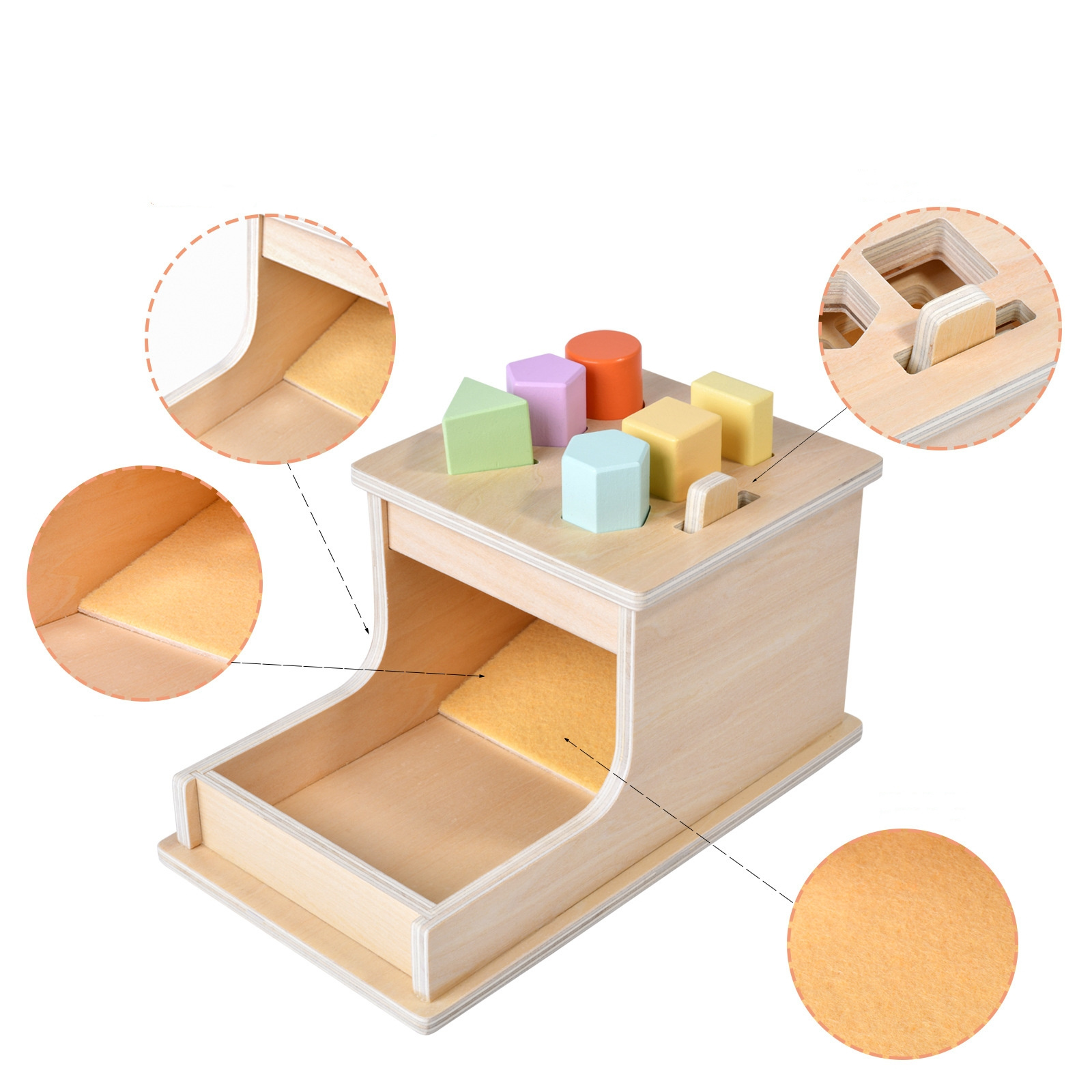 Montessori Toys Object Permanence Box with 6 Wooden Blocks Infants Toddlers Ball Drop Toy for 1 2 3 Year Old