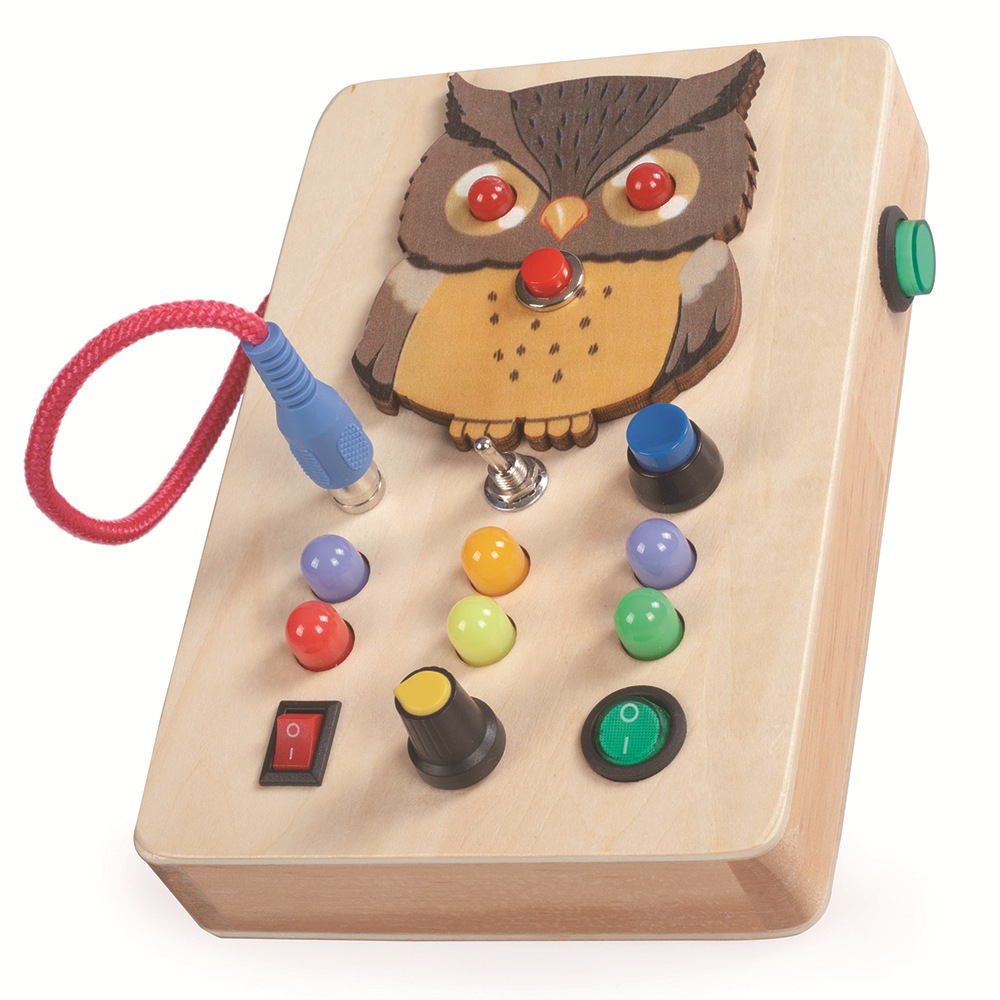 Montessori Wooden Sensory Busy Board Light Switch animal owl Busy Board Toys with Buttons to Push for Toddlers