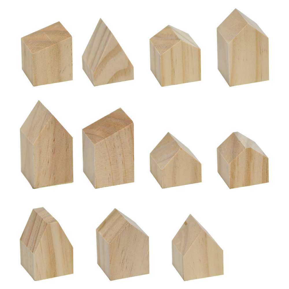 Wooden Unfinished Houses Blocks Decorative House Wooden Village Kids New Home Decor Wooden Craft Supply