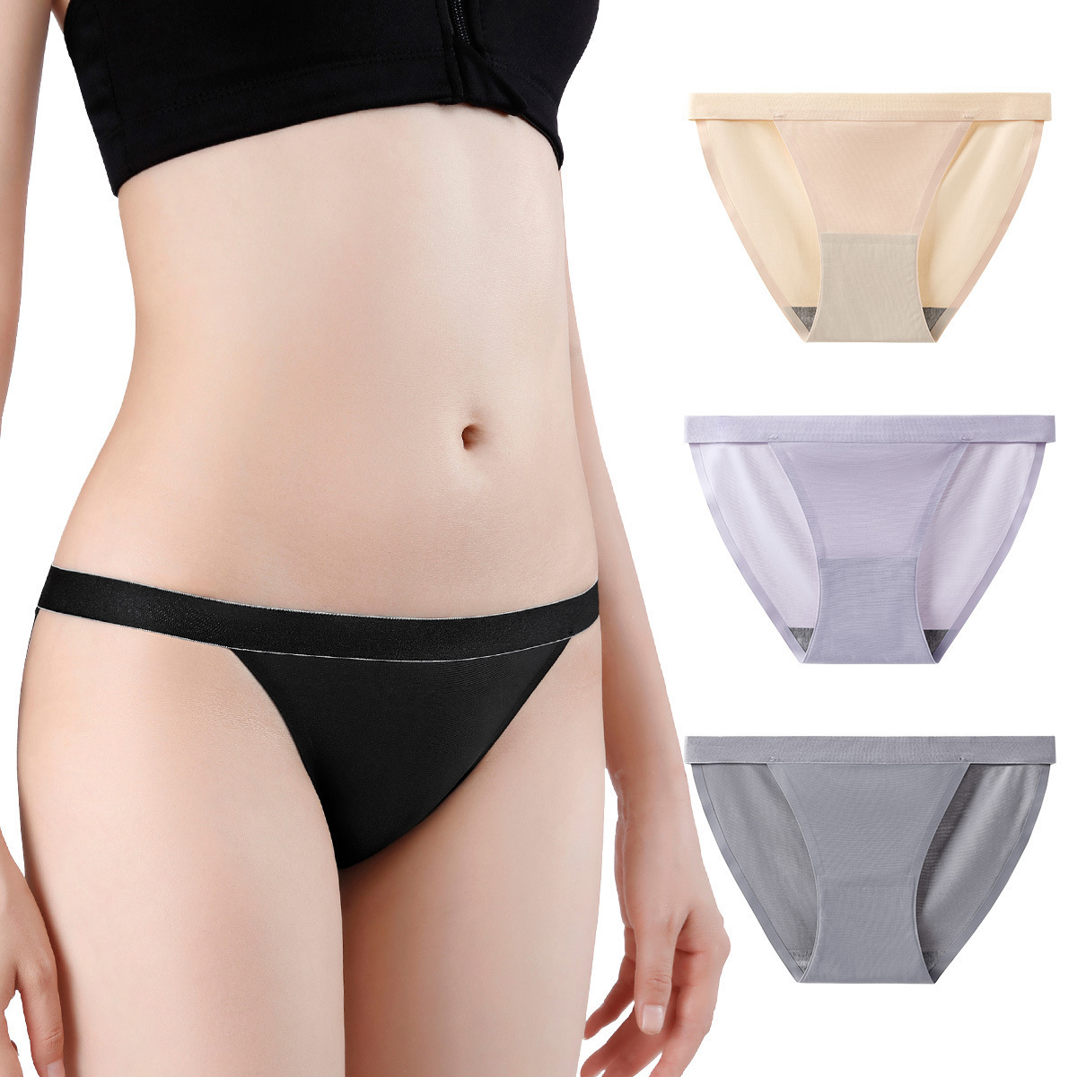 Free Sample 4XL Seamless Ice Silk Underwear Seamless Traceless No Show Ice Silk V Shaped Tanga Panties Underwear Women Sexy G-St