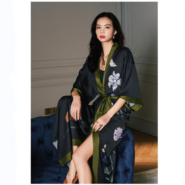 Popular New design Cheap Women Silk Satin Long Robe Kimono Sexy Ladies Bathrobe