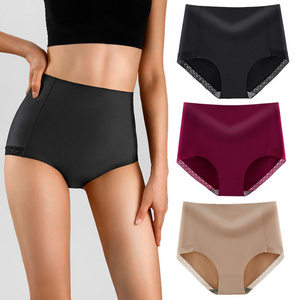 Ice Silk Invisible Briefs Nylon Spandex Briefs Panties Large Size Seamless Underwear Lace Women High Waist