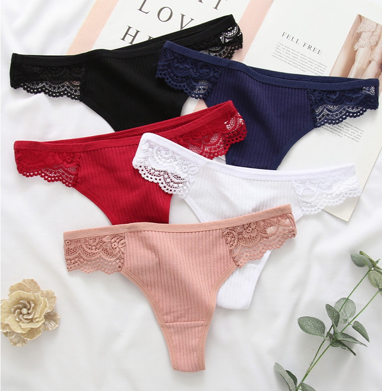 5 Color S-L Underwear Lady Lace Sexy Low Waist Female Cotton Underwear Women's Thong T-back Tang Panties Decorated with Lace