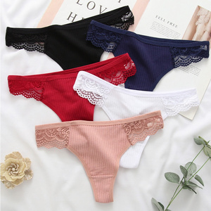 5 Color S-L Underwear Lady Lace Sexy Low Waist Female Cotton Underwear Women's Thong T-back Tang Panties Decorated with Lace