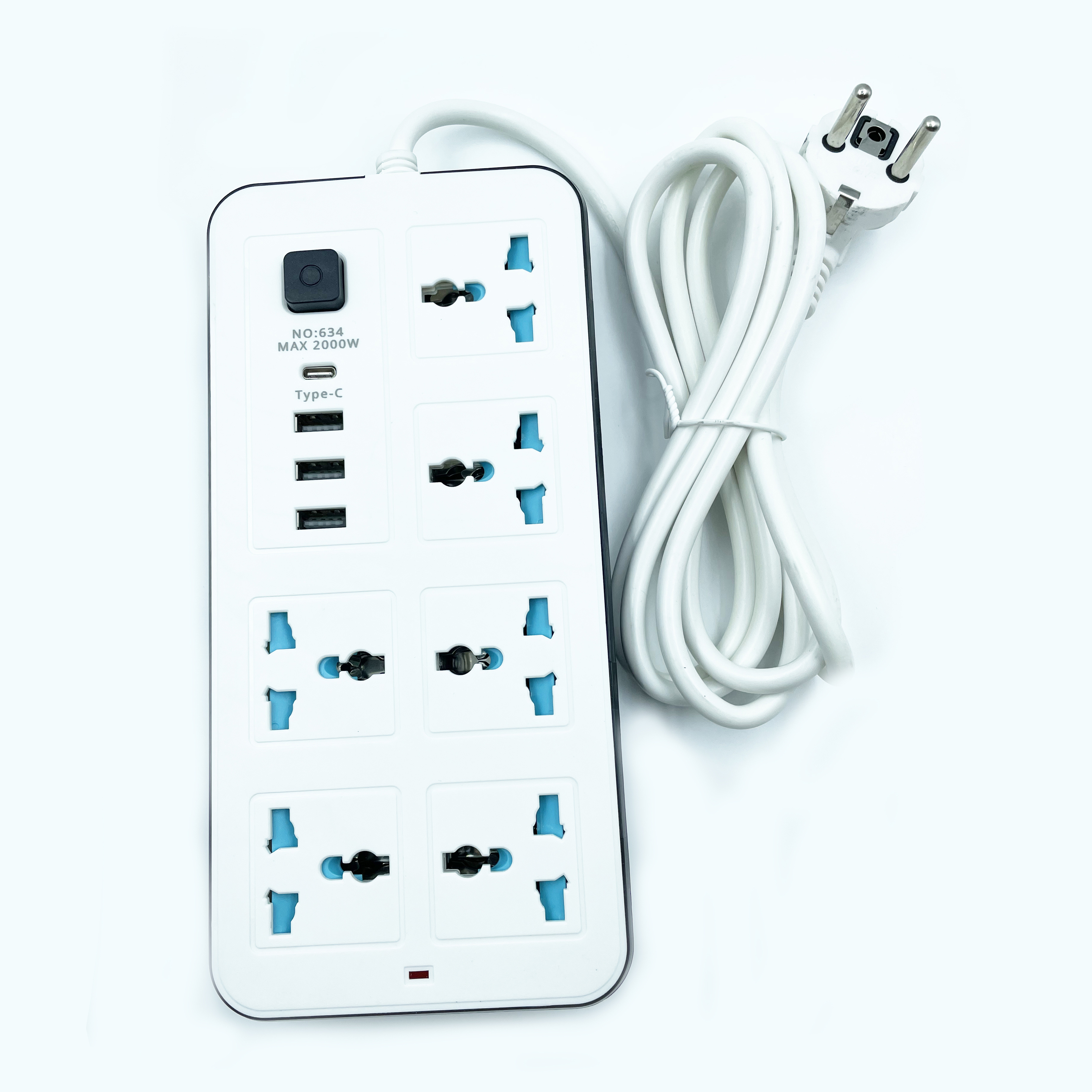 3way 4way white side USB 2M converter socket with switch. Box packing. Meters can be customized