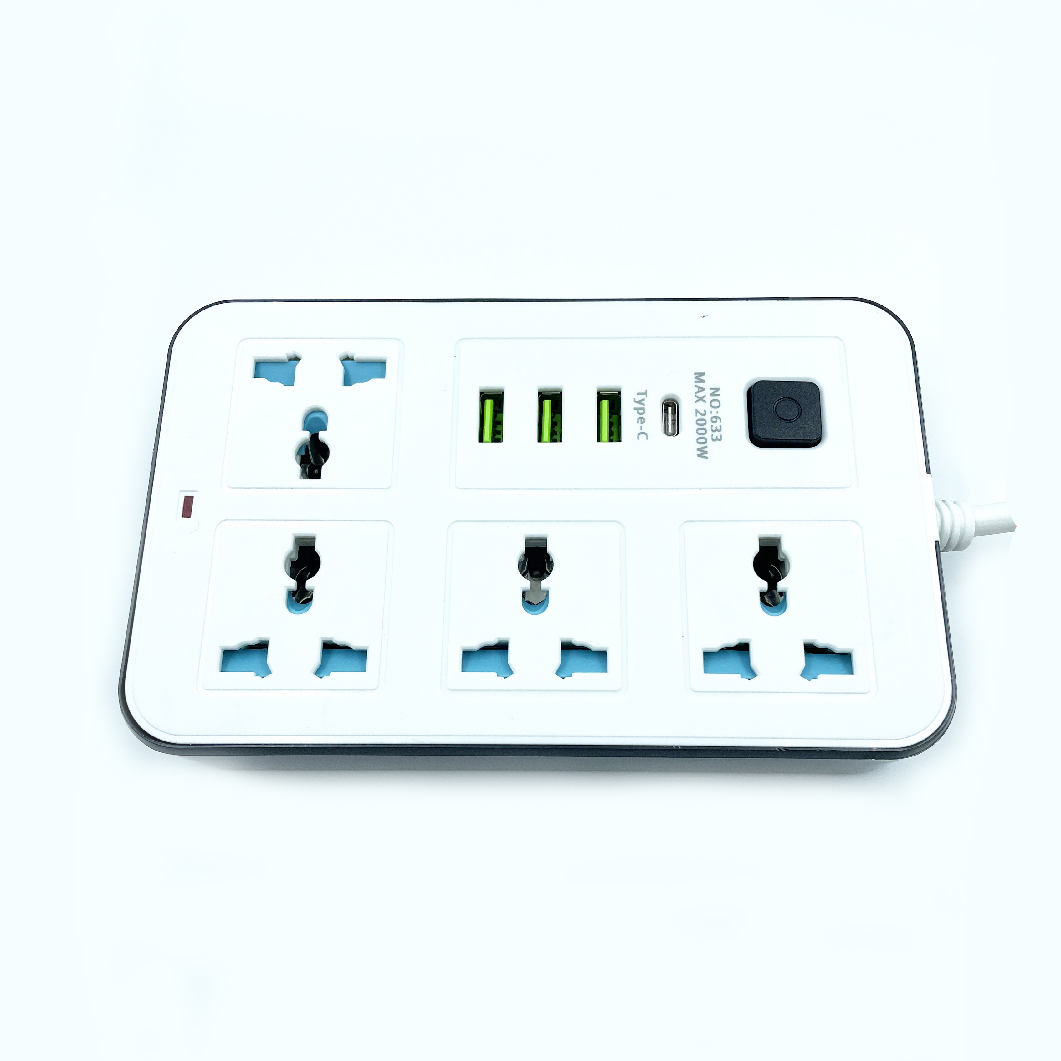 3way 4way white side USB 2M converter socket with switch. Box packing. Meters can be customized