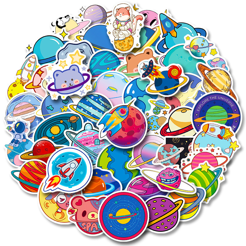 50pcs/Bag Astronaut Fantasy Fun Stickers Helmet Car Cartoon Space Planet Stickers