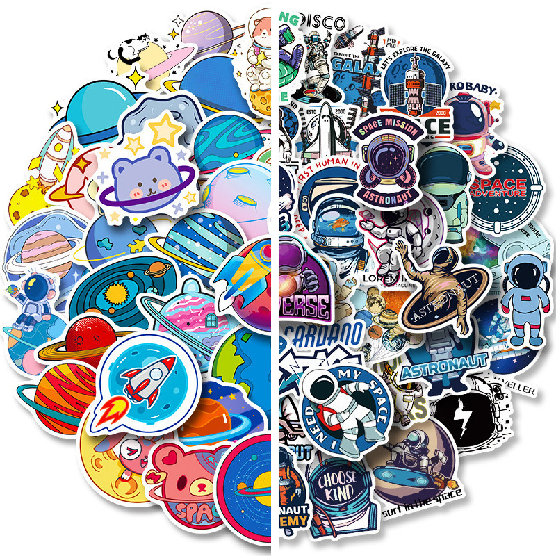 50pcs/Bag Astronaut Fantasy Fun Stickers Helmet Car Cartoon Space Planet Stickers