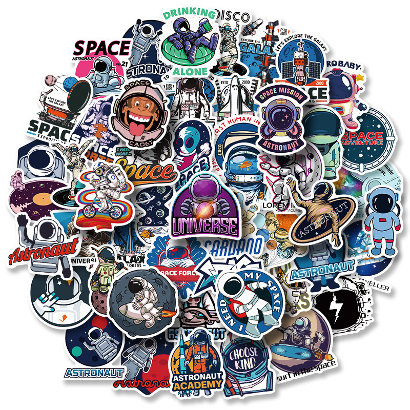 50pcs/Bag Astronaut Fantasy Fun Stickers Helmet Car Cartoon Space Planet Stickers