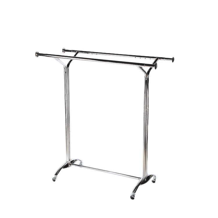 Floor Standing Chrome Plating Adjustable Movabale Double-Sided Bar Clothing Display Clothing Rack