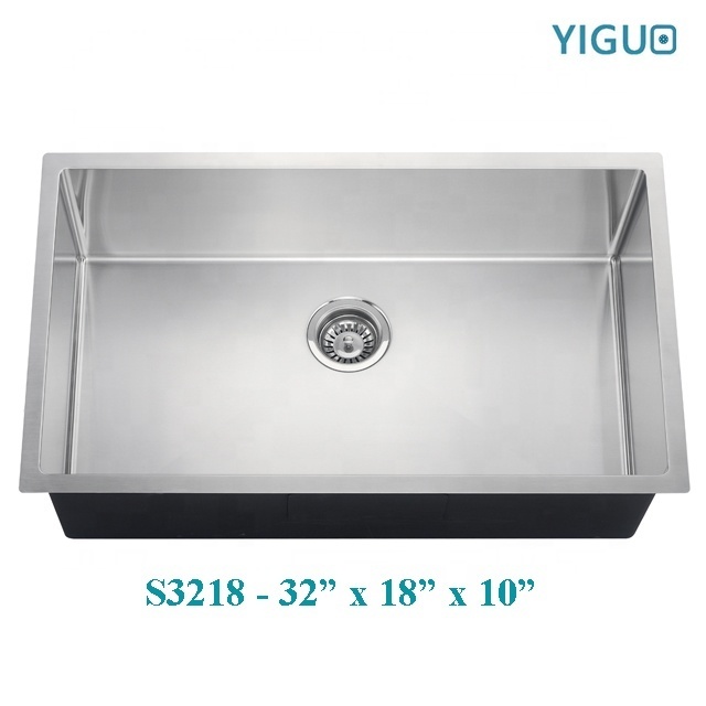 Commercial SUS304 stainless steel under mount installation single bowl rectangular shape handmade kitchen sink S3218