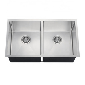 Customized OEM under mount installation type double bowl SUS304 stainless steel brushed surface handmade kitchen sink D3218