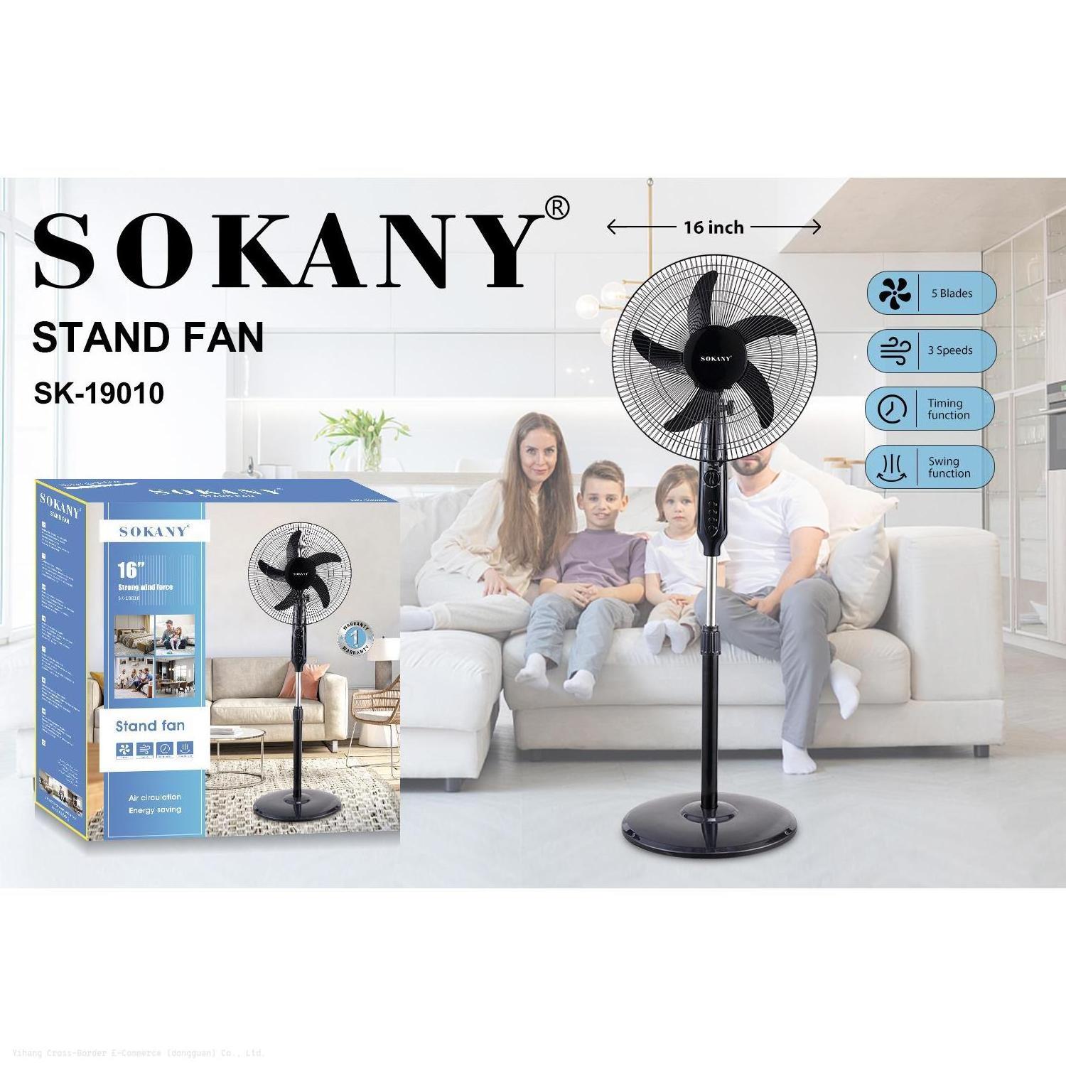 Hot Sale SOKANY19010 Home standing floor fan shaking head timing electric STAND FAN