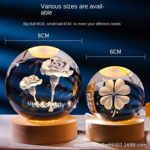 Luminous 3d carved crystal ball nightlight solid wood base artistic decoration couple students birthday creative gift