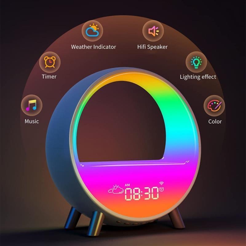 New Product Promotion Smart Alarm Clock Colorful LED Wake Up Light Desktop Wireless Speaker Voice APP Control Alarm Clock