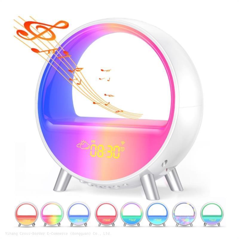 New Product Promotion Smart Alarm Clock Colorful LED Wake Up Light Desktop Wireless Speaker Voice APP Control Alarm Clock