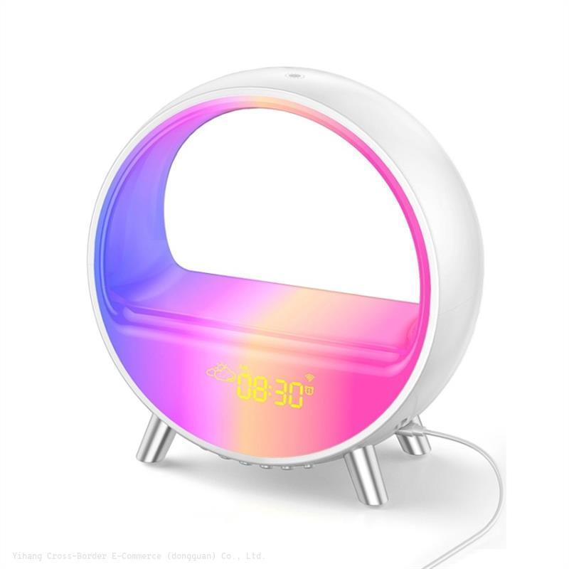 New Product Promotion Smart Alarm Clock Colorful LED Wake Up Light Desktop Wireless Speaker Voice APP Control Alarm Clock