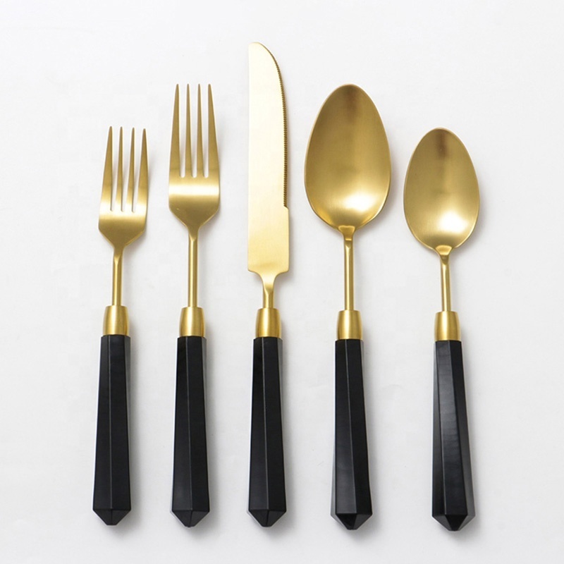 Stainless Steel Cutlery Set Acrylic Handle Flatware 5pcs Knife Fork and Spoon for Restaurant Hotel and Family