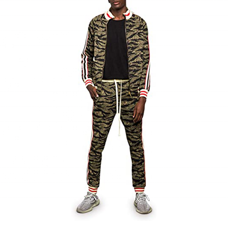 Men's Long-sleeve Jogging Suit Casual Suit with Pocket Athletic Full Zip Tracksuit Gym Leopard Digital Printing Sweatsuit Adults