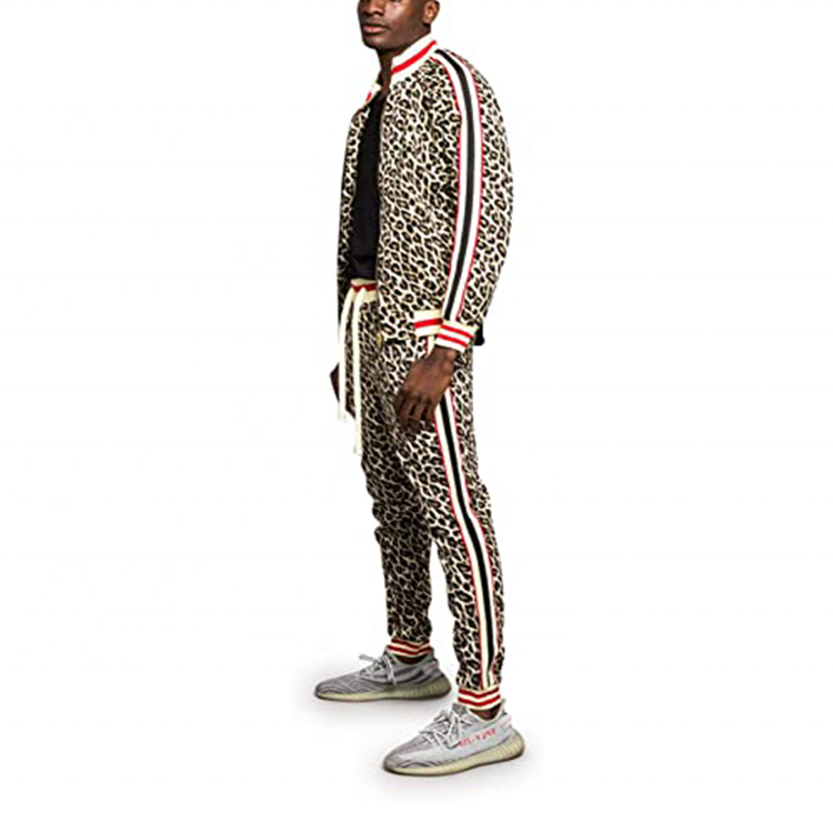 Men's Long-sleeve Jogging Suit Casual Suit with Pocket Athletic Full Zip Tracksuit Gym Leopard Digital Printing Sweatsuit Adults