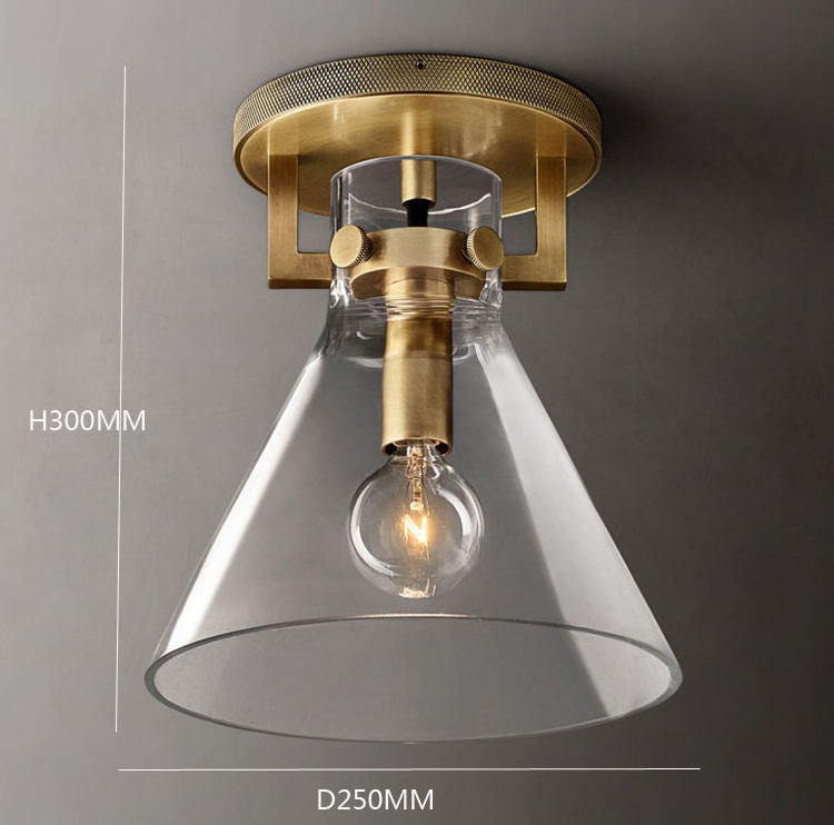 American Flushmount Collection Luxury Brass Base Glass Lampshade Ceiling For Hotel Corridor Kitchen Ceiling Lights