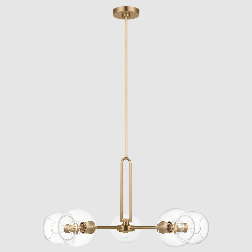 Nordic Modern Pendant Brushed Brass with Clear Glass Globes Classic Mid Century Modern Lighting Fixture Hanging Chandelier