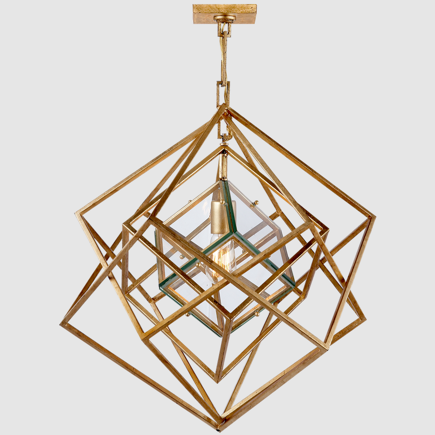 Modern 3D Geometric Figure Design Ceiling Pendant Lights Decorative Hanging Lamp Art Glass Copper Brass Chandelier