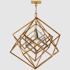 Modern 3D Geometric Figure Design Ceiling Pendant Lights Decorative Hanging Lamp Art Glass Copper Brass Chandelier