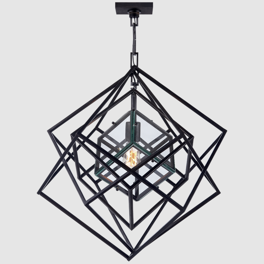 Modern 3D Geometric Figure Design Ceiling Pendant Lights Decorative Hanging Lamp Art Glass Copper Brass Chandelier