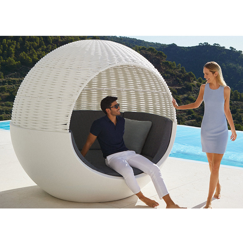 luxury  fiberglass  rattan wicker  outdoor furniture daybed poolside  patio chaise lounge  with canopy egg chair daybed cabana