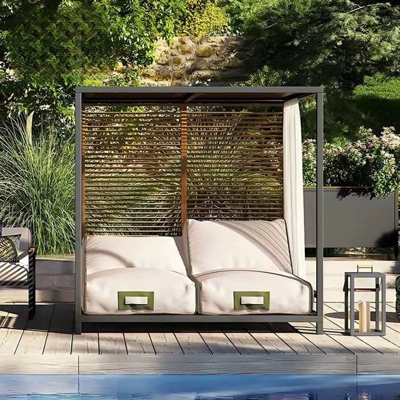 Cabana modern canopy daybed aluminum frame with cushion waterproof luxury outdoor furniture sun loungers sunbed