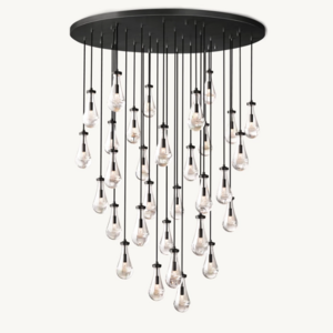 Custom Large Raindrop Chandelier Bedroom Head Of Bed Minimalist Glass Drop Pendant Light Linear Chain Black Brass Chandelier