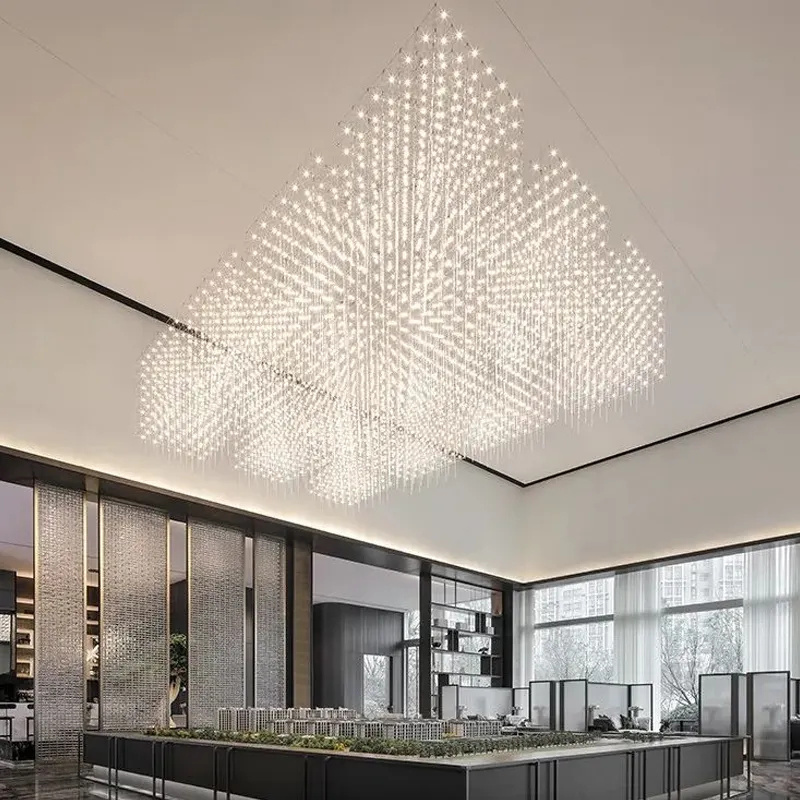 Custom Pendant Lights Hotel New Design Luxury Indoor Metal Lobby Hanging Nordic Modern Nordic Led Ceiling K9 Crystal Chandelier