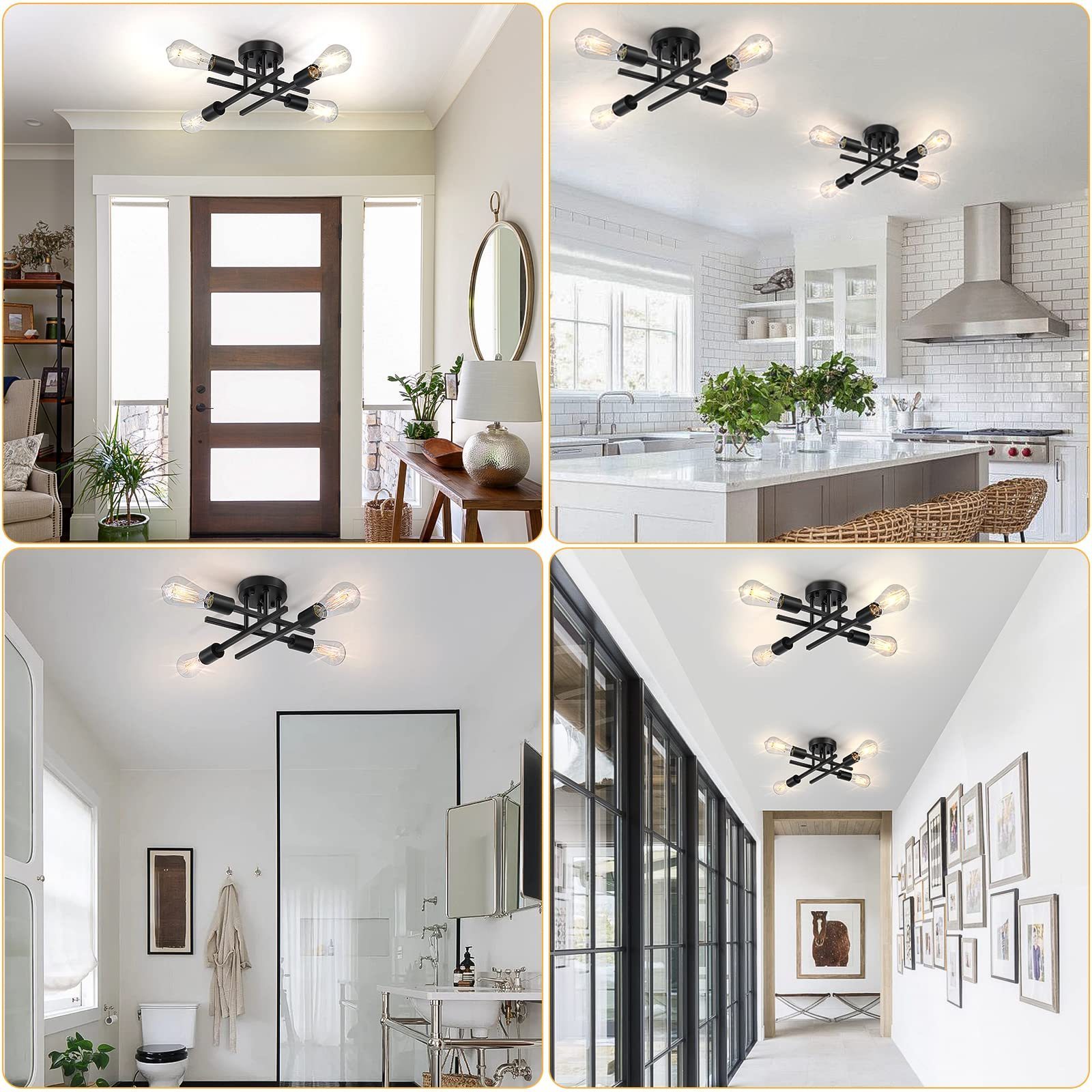 Custom Industrial Semi Flush Mount Ceiling Light Fixture Modern Farmhouse Lighting Pendant Light Chandelier