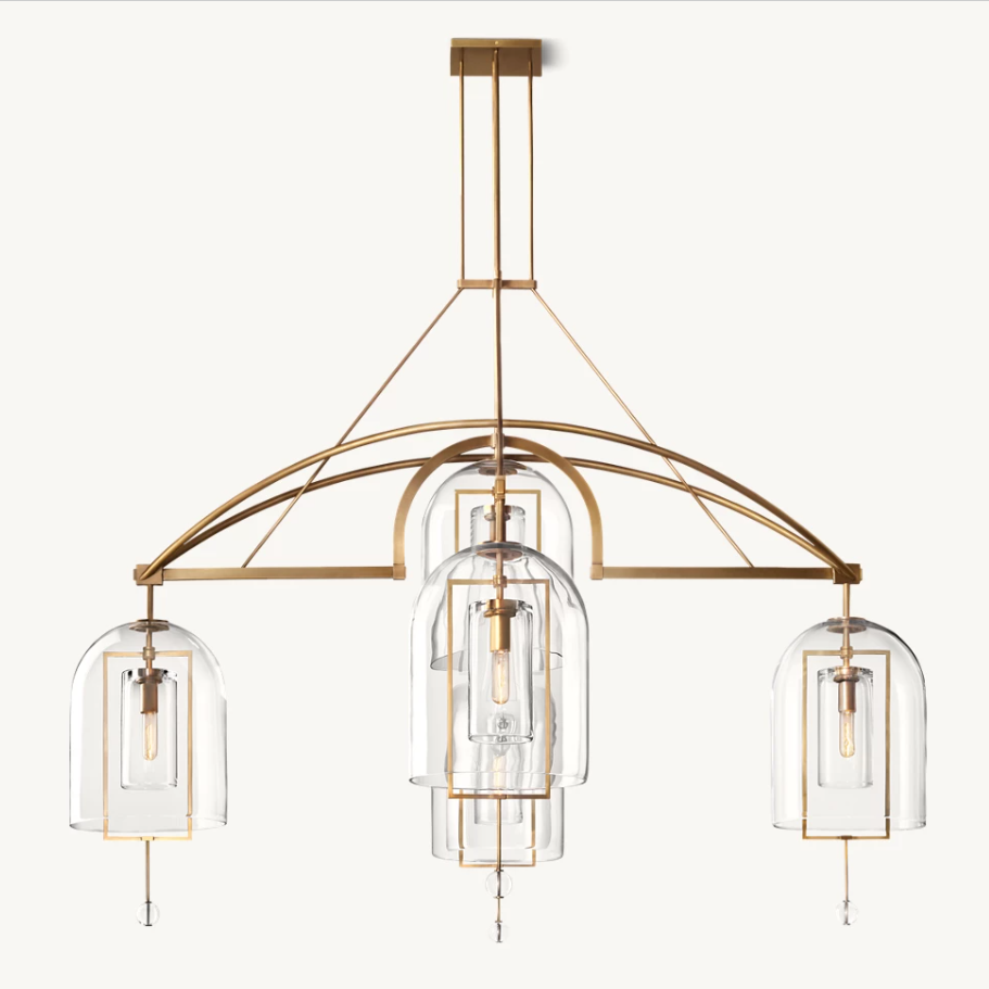 Custom Hotel Vintage Farmhouse Pendants Light Copper Material Fulcrum Round Pendant Lighting Glass Brass Chandelier