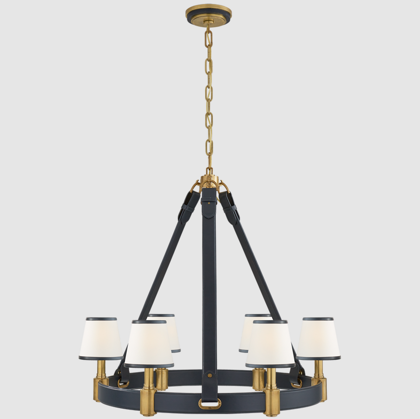 Brass Luxury Industrial leather fabric chain chandelier fixture pendant light decoration home Riley Medium Ring Chandelier