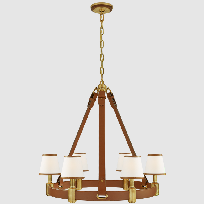 Brass Luxury Industrial leather fabric chain chandelier fixture pendant light decoration home Riley Medium Ring Chandelier