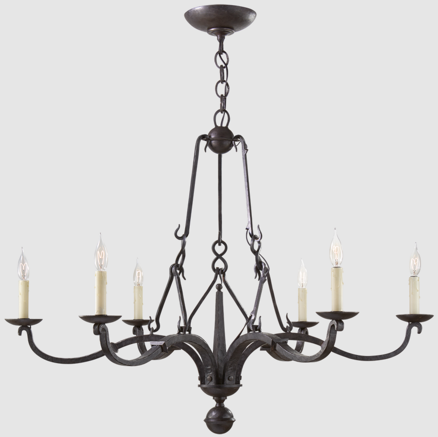 Custom Antique Rustic Patinated Wrought Aged Iron Curved Detailing Metal Candelabra Light Candle Pendant Lights Round Chandelier