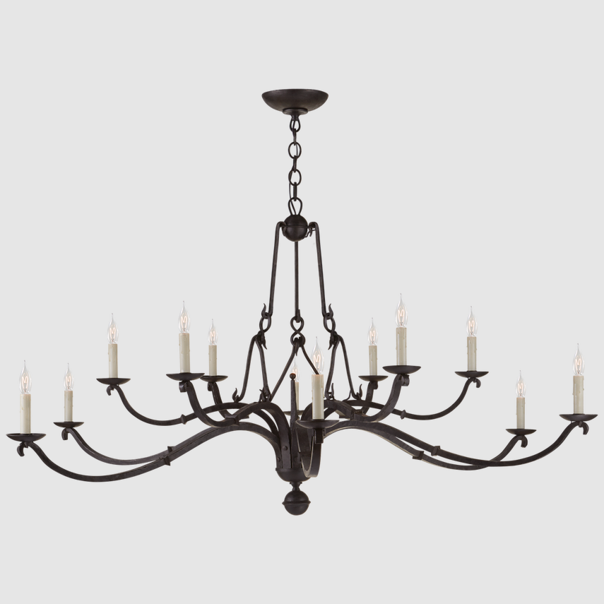 Custom Antique Rustic Patinated Wrought Aged Iron Curved Detailing Metal Candelabra Light Candle Pendant Lights Round Chandelier