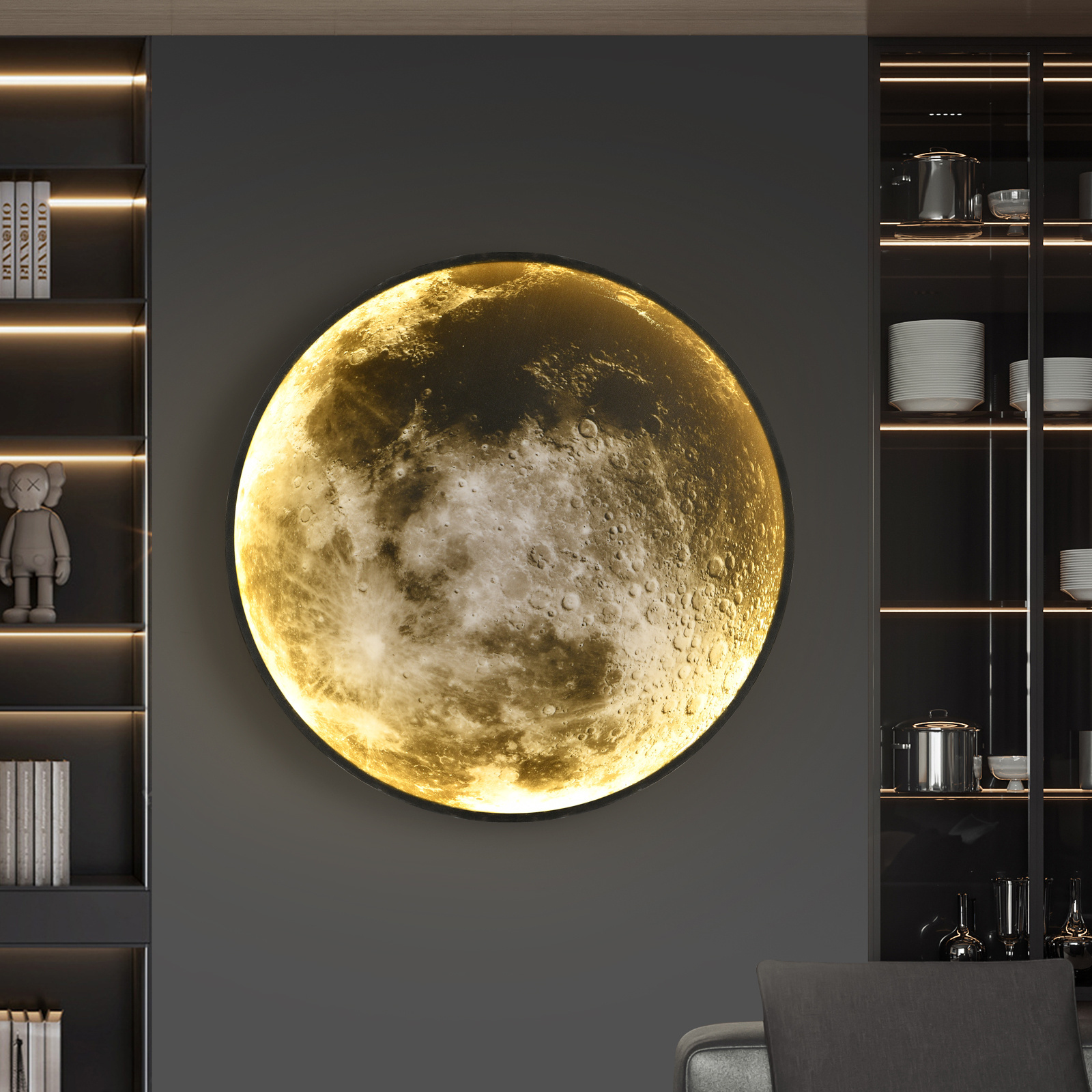 Luxury Corridor Mural Art Living Room Background Decoration Light Bedroom Bedside Lamps LED moon wall lamp